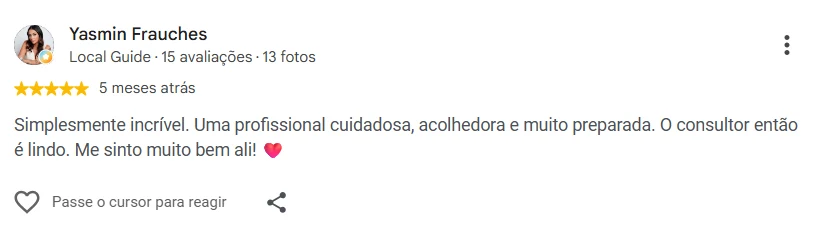 Avaliação 1 de paciente no Google