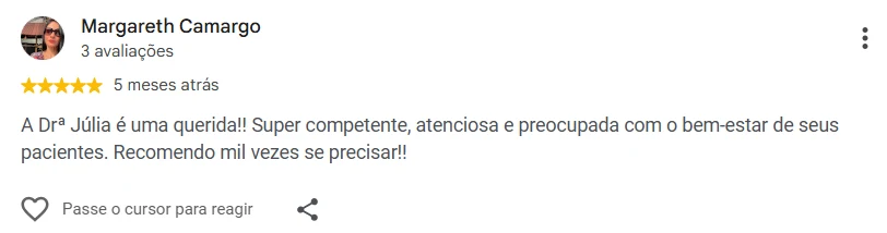Avaliação 6 de paciente no Google