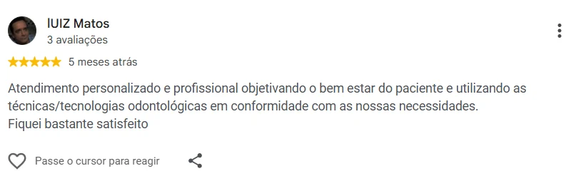 Avaliação 7 de paciente no Google