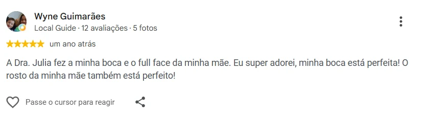 Avaliação 9 de paciente no Google